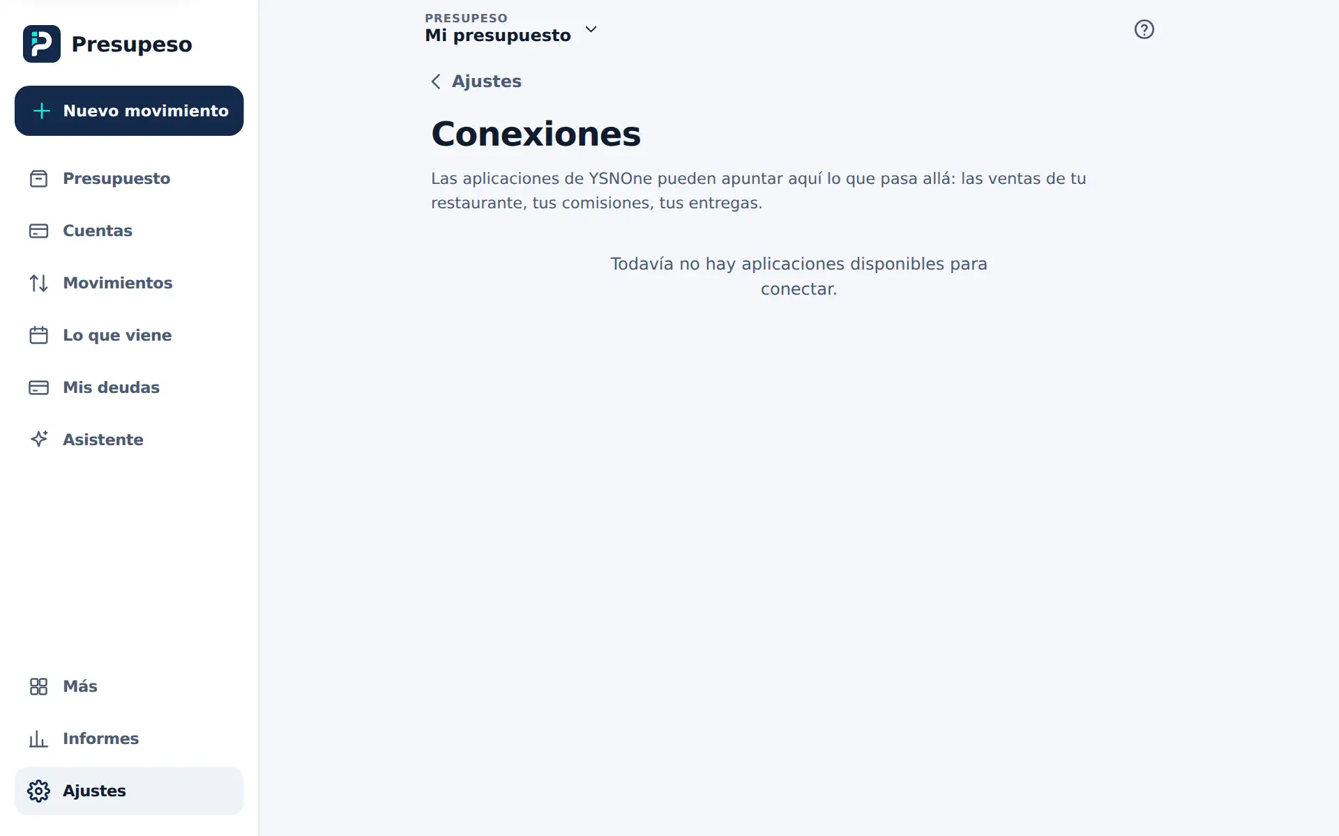 Conexiones: GastroSquad, OneSales, VelozzApp y OnePayment, cada una con su botón Conectar