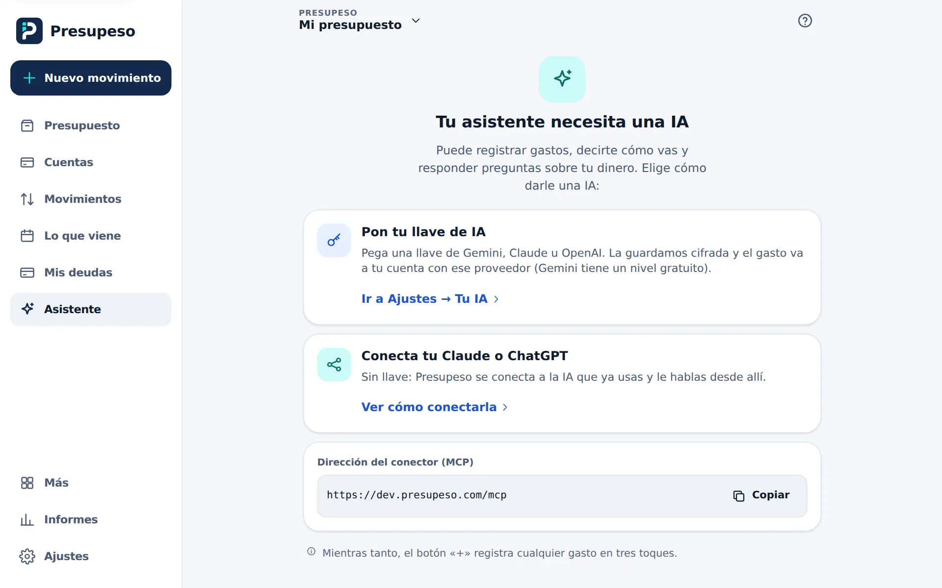 El asistente sin llave: las dos salidas y la dirección para conectar tu IA de fuera