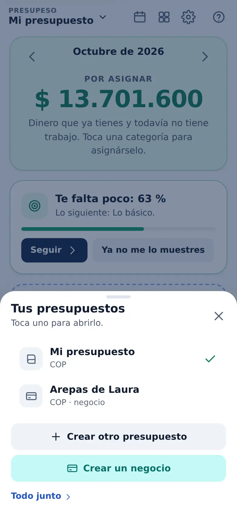 La pantalla de «Hasta 20 presupuestos» en Presupeso