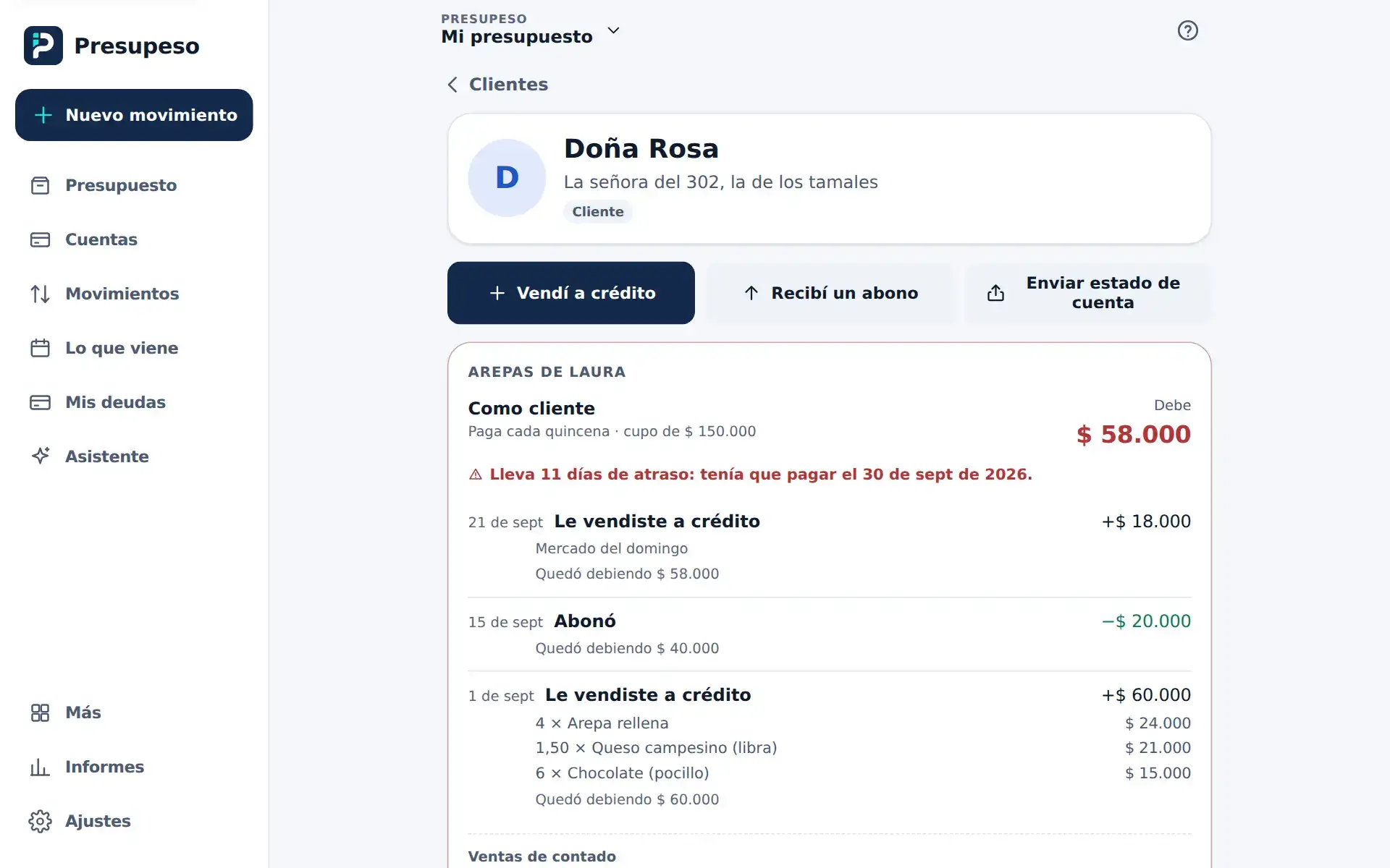 Doña Rosa: debe $ 58.000 en Arepas de Laura, lleva días de atraso y abajo su historia con lo que compró