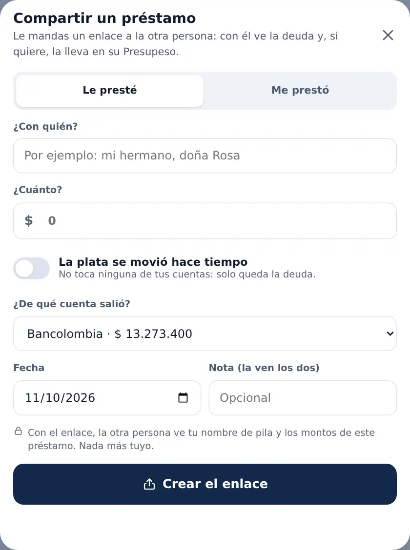 La hoja para compartir un préstamo nuevo: qué pasó, con quién, cuánto y de qué cuenta salió