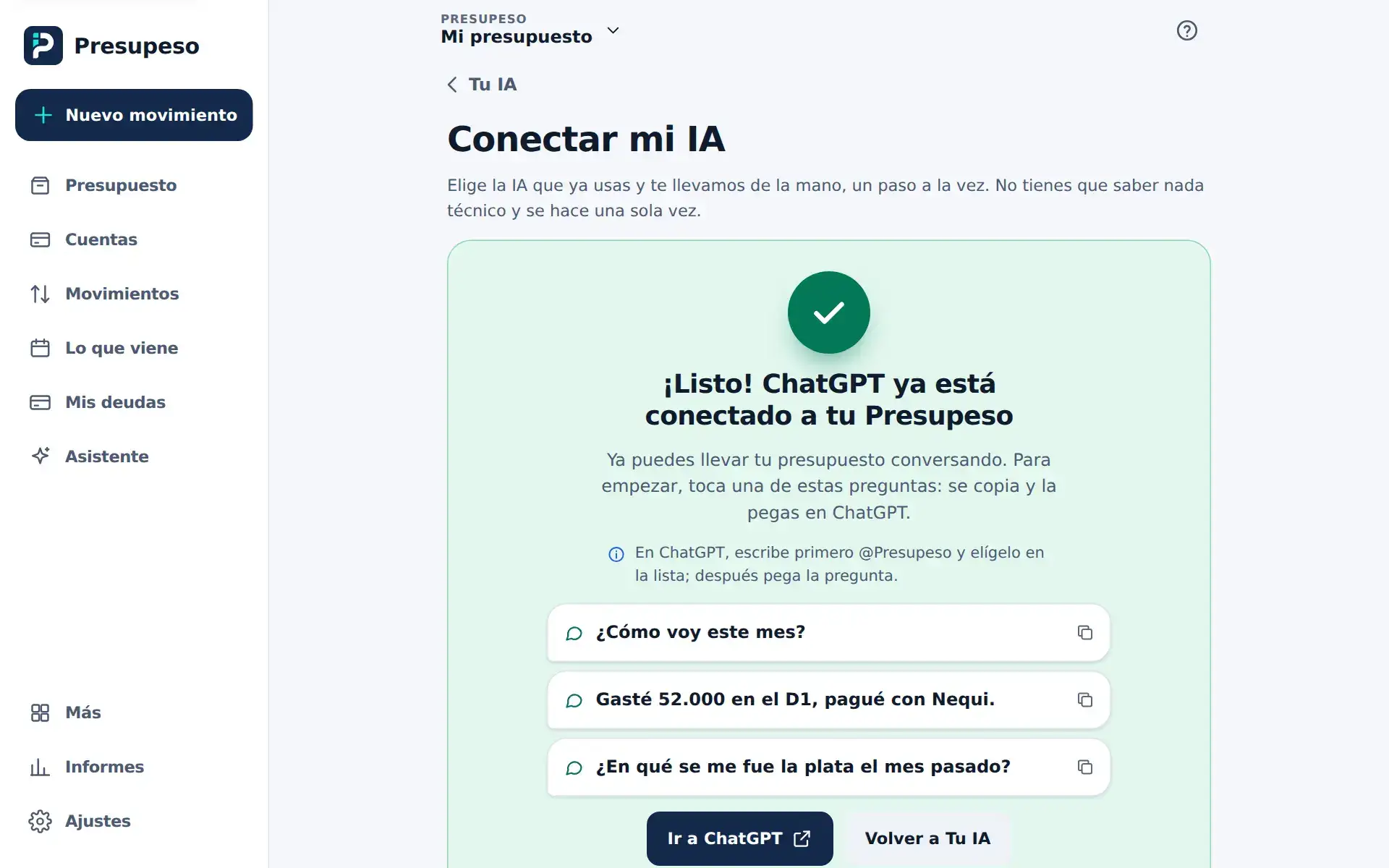 El aviso de ¡Listo!, con tres preguntas para empezar que se copian con un toque