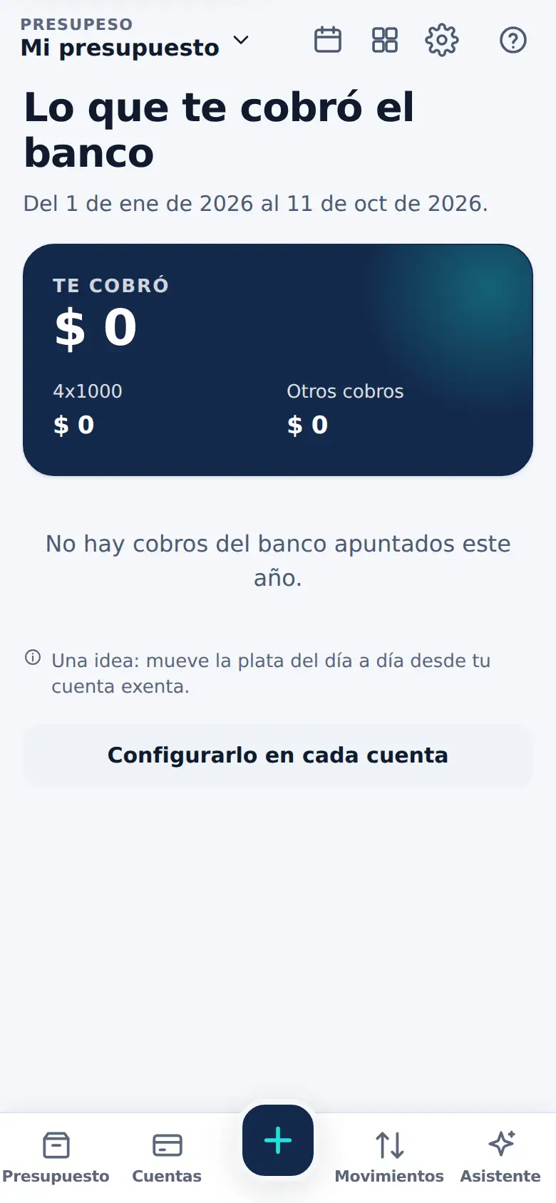 La pantalla de «Lo que te cobra el banco, solo» en Presupeso