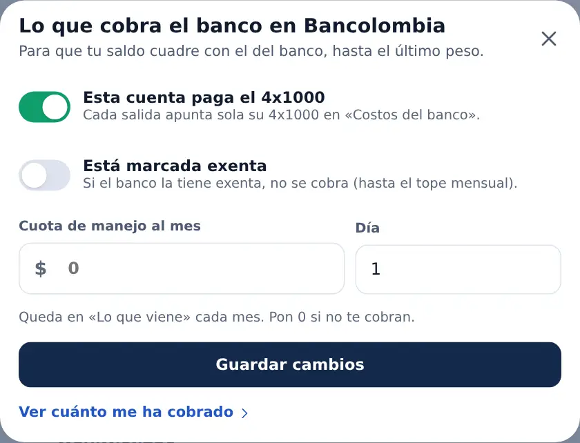 Lo que cobra el banco en una cuenta: el 4x1000 encendido, si está exenta y la cuota de manejo