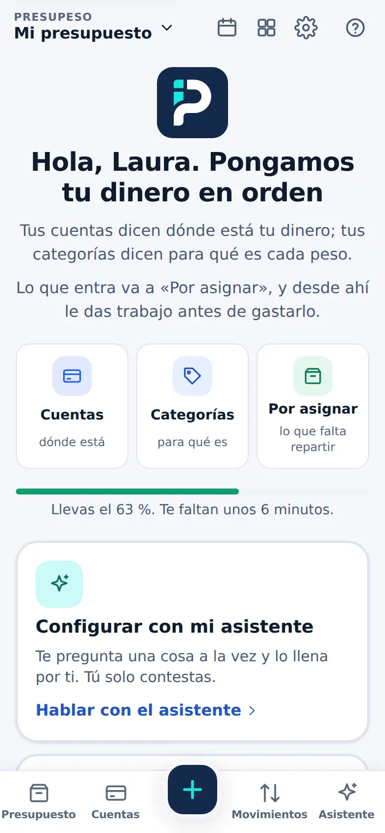 La pantalla de «Configura tu presupuesto conversando» en Presupeso