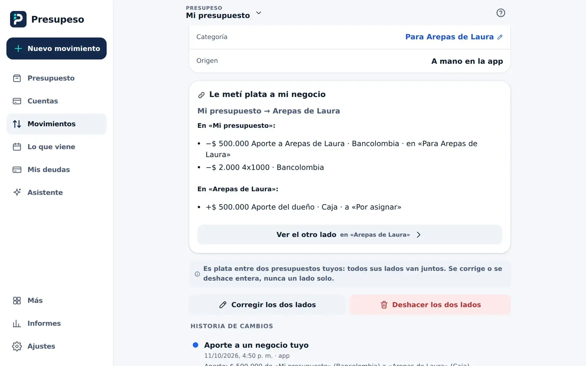 El detalle del aporte: lo que quedó en la casa y en el negocio, y el botón Ver el otro lado