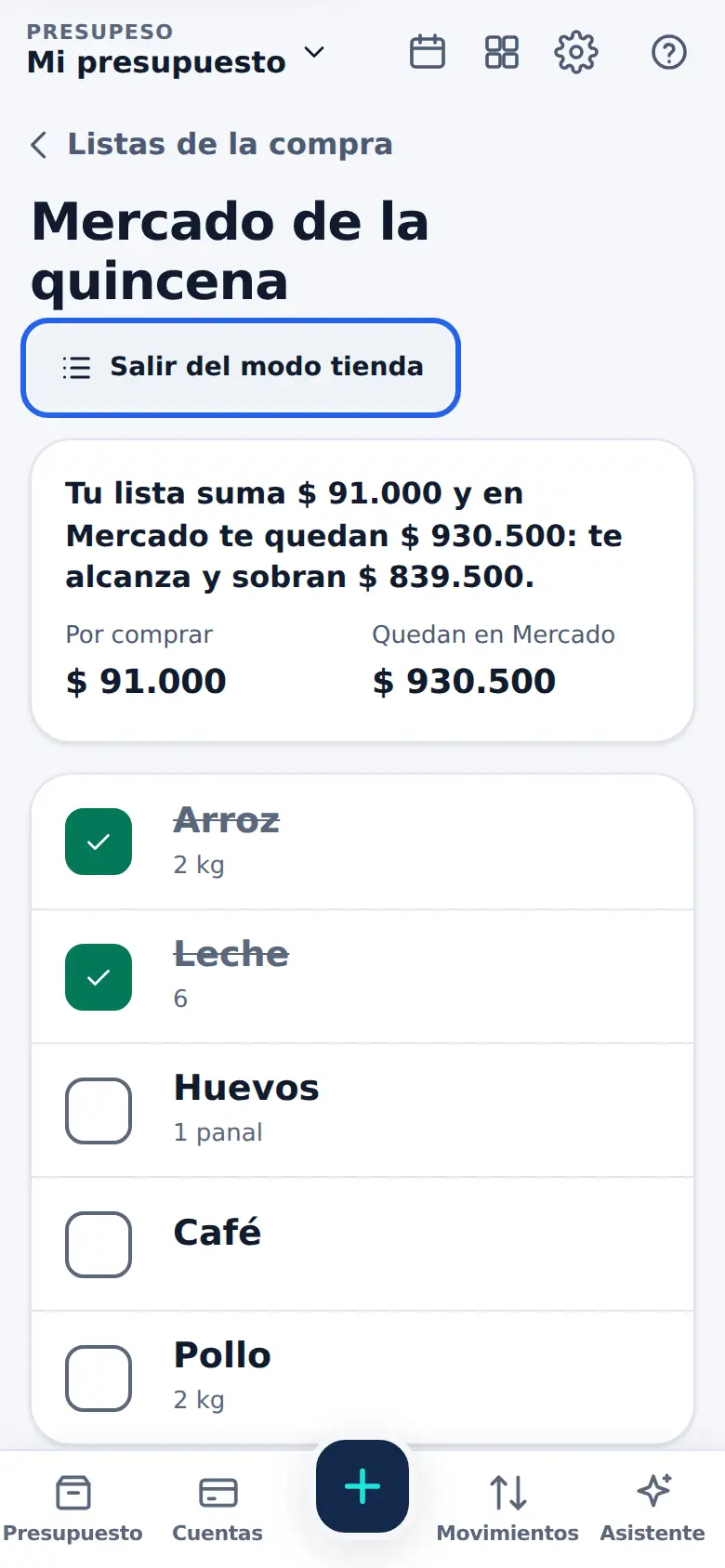 La pantalla de «Modo tienda, aunque no haya señal» en Presupeso