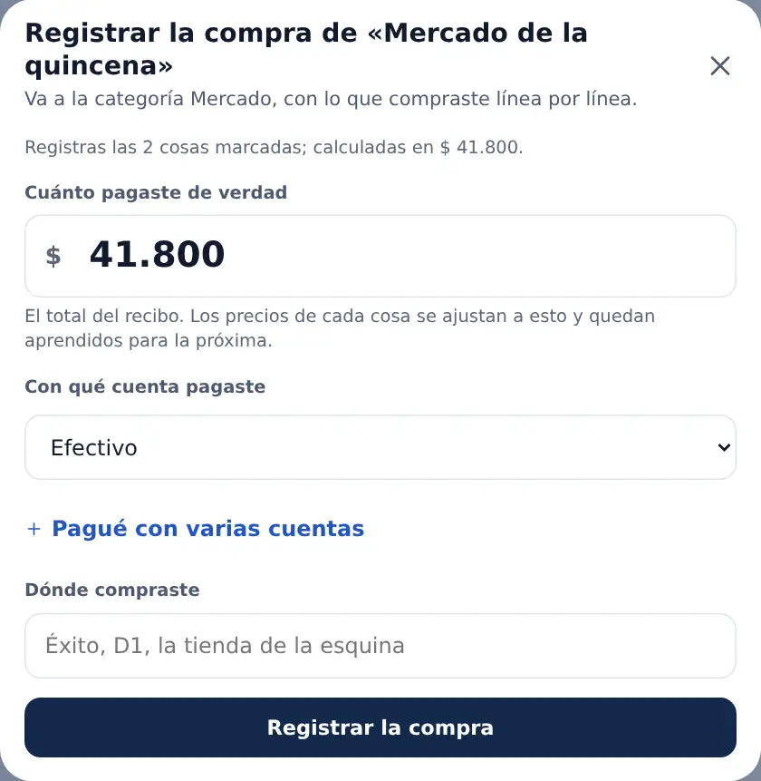 Registrar la compra del Mercado de la quincena: cuánto pagaste de verdad, con qué cuenta y dónde