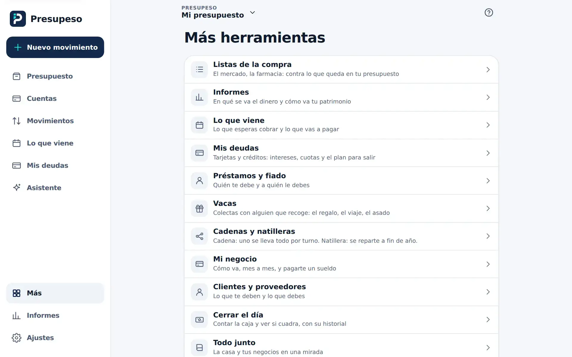 Más herramientas: diez entradas, cada una con su explicación corta