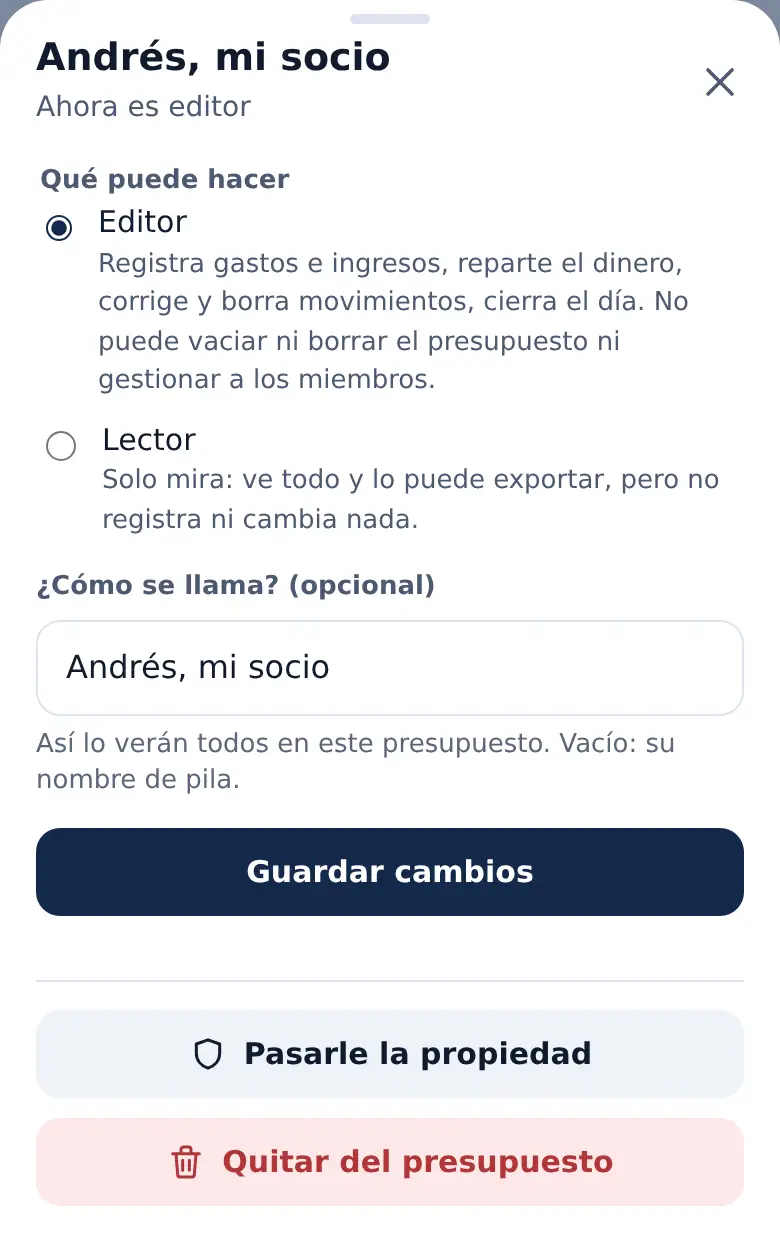 La pantalla de «Cada quien con su papel» en Presupeso