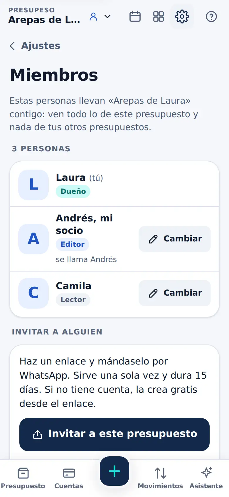 La pantalla de «Un presupuesto, los dos al día» en Presupeso