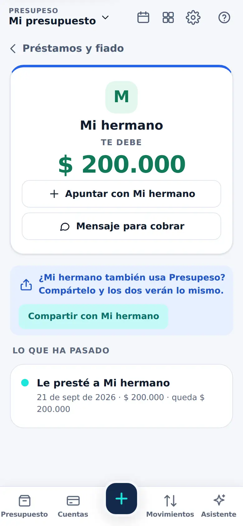 La pantalla de «Lo nuestro» en Presupeso