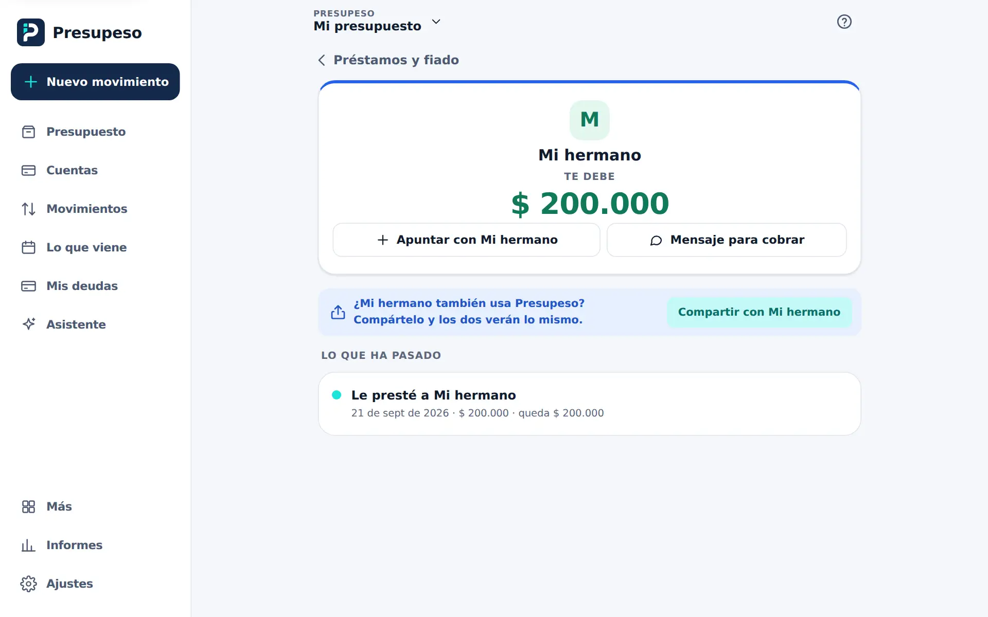 La página de una persona: cuánto te debe, el mensaje para cobrar y lo que ha pasado