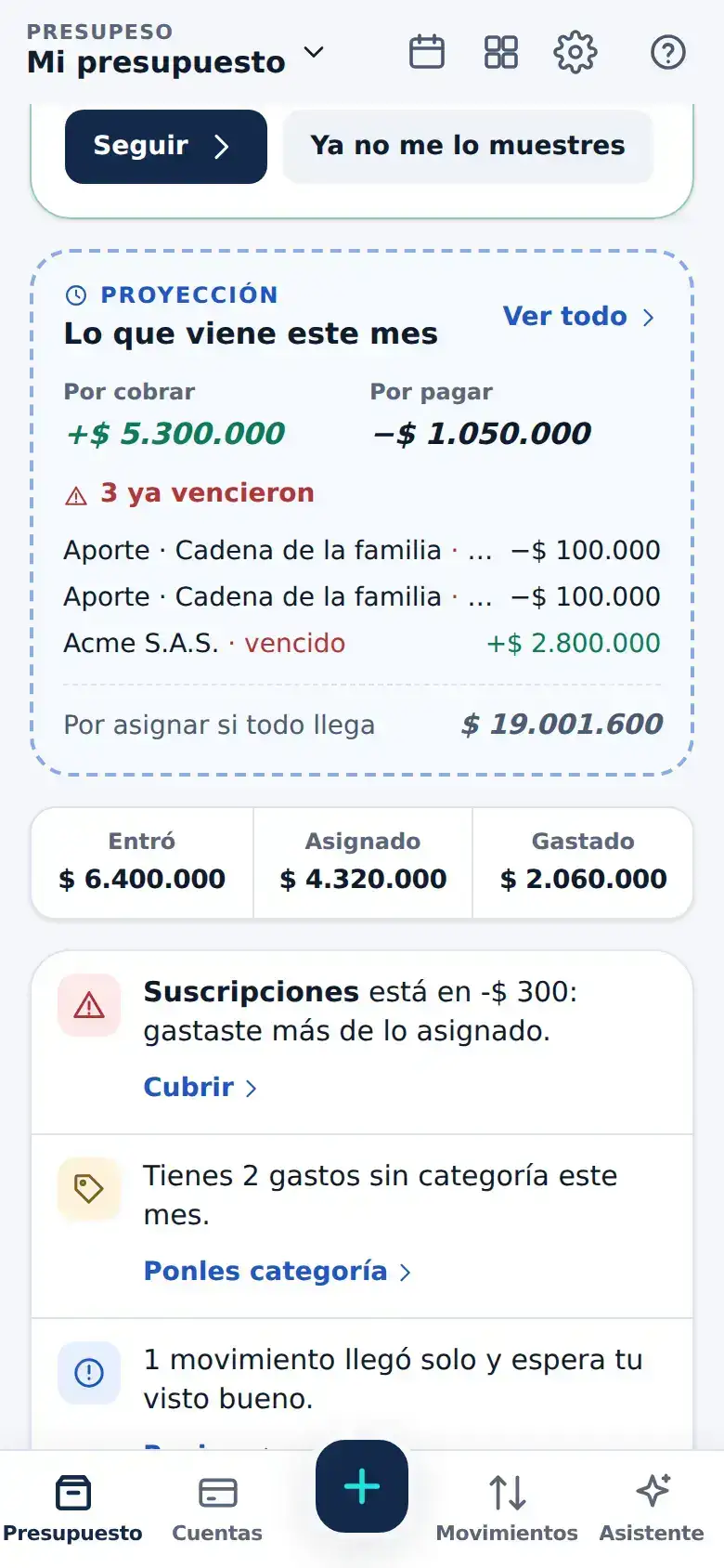 La pantalla de «Cómo vas a quedar si todo llega» en Presupeso