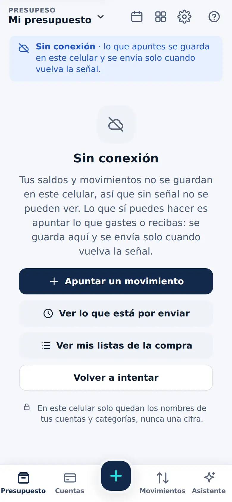La pantalla de «Avisos y sin señal» en Presupeso