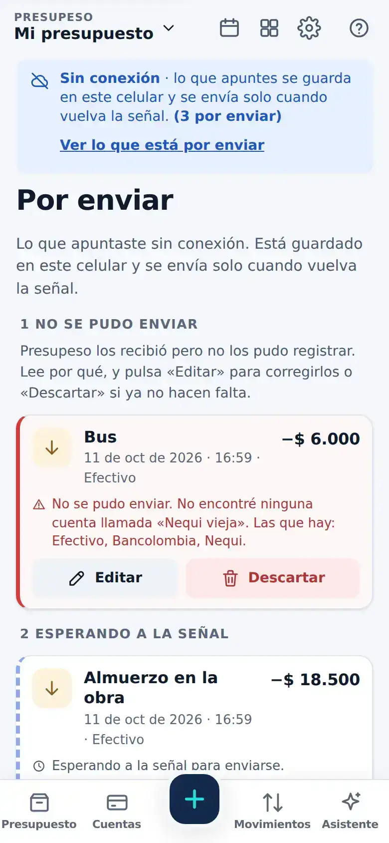 La pantalla de «Sabes qué falta por enviarse» en Presupeso