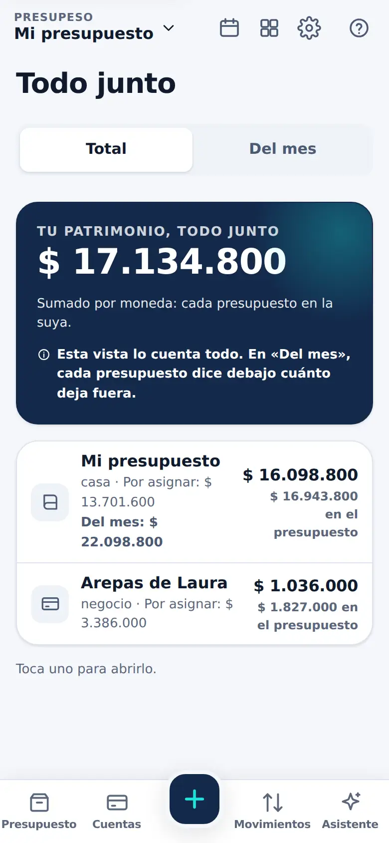 La pantalla de «Tu negocio» en Presupeso