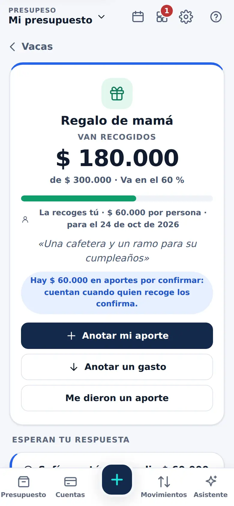 La pantalla de «En pareja y en familia» en Presupeso
