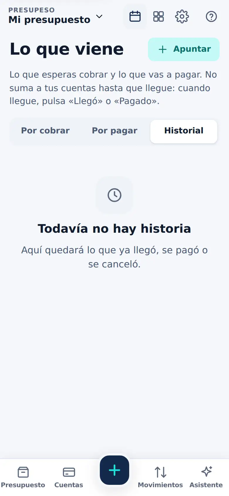 La pantalla de «Lo que viene» en Presupeso